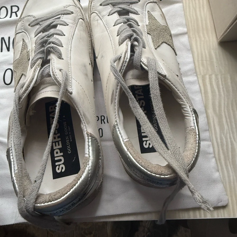 Golden Goose White Leather Sneakers with Silver Star Accent - Picture 4 of 4